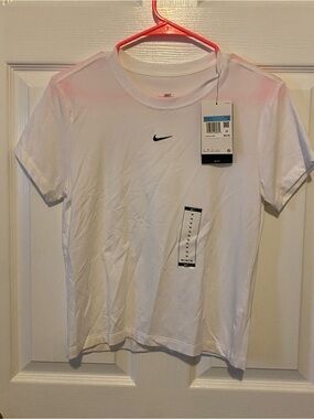 Nike White Short Sleeve Dri-FIT Crew Tee with Black Swoosh